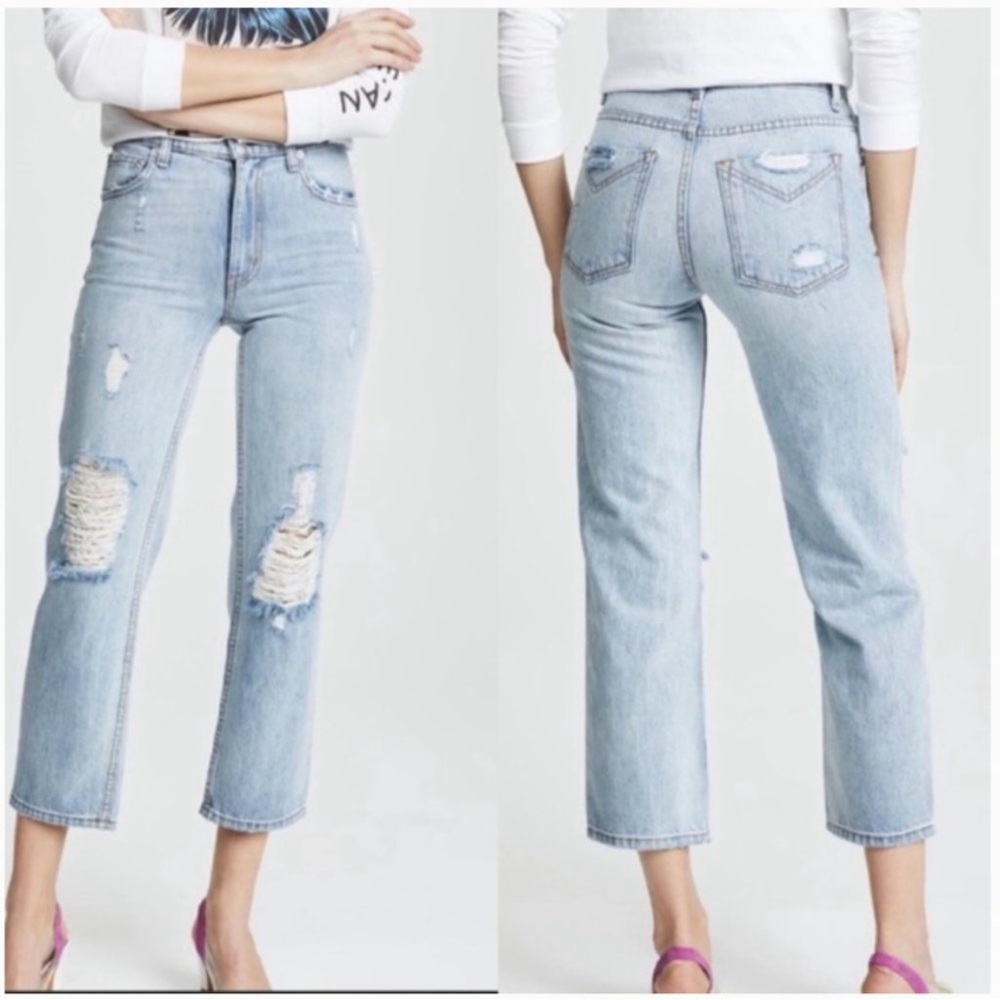 Derek Lam Denim Pippa Slouchy Boyfriend Mid Rise Distressed Jeans